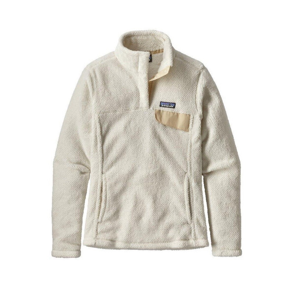Patagonia Re-Tool Jacket Womens Medium White Fleece‎ Snap Pullover Sweater Logo